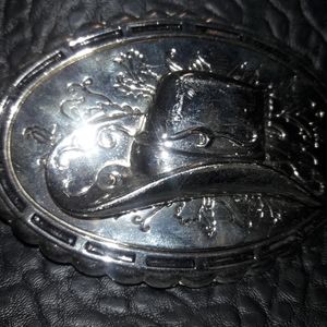Silver Cowboy Hat Belt Buckle